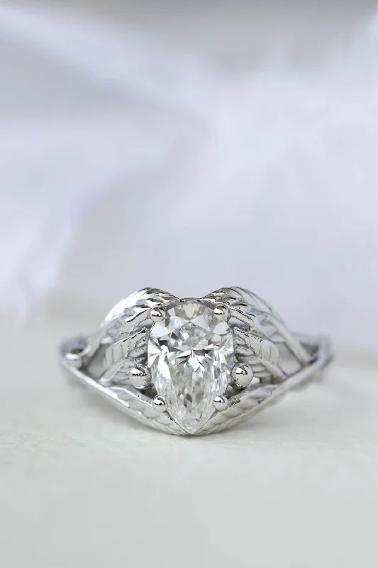 READY TO SHIP: Viola ring in 14K white gold, lab grown diamond pear cut 9x6* mm, AVAILABLE RING SIZES: 5 - 7 US