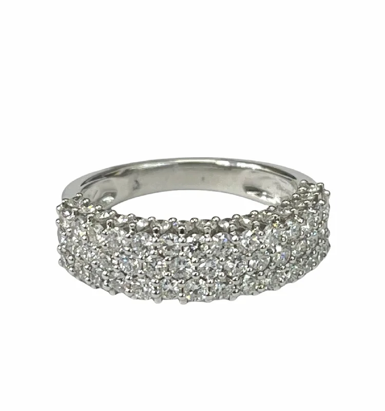 Round Brilliants Three Rows Diamond Ring White Gold 18kt