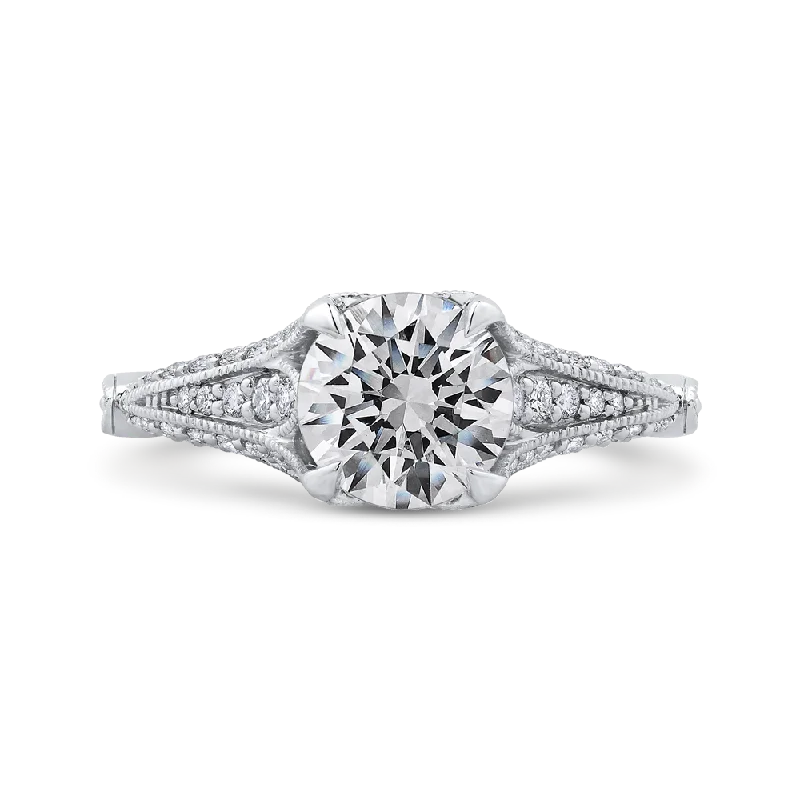 Round Cut Diamond Vintage Engagement Ring In 14K White Gold (Semi Mount)