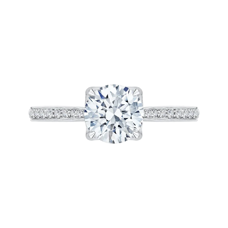 Round Diamond Cathedral Style Engagement Ring In 14K White Gold (Semi Mount)