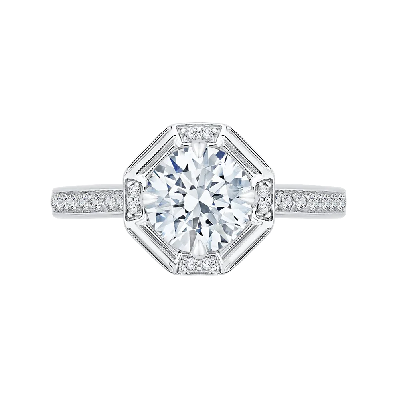 Round Diamond Cathedral Style Engagement Ring In 14K White Gold (Semi Mount)