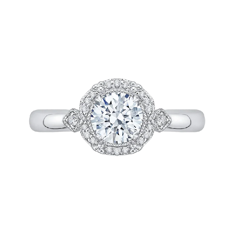 Round Diamond Cathedral Style Engagement Ring In 14K White Gold (Semi Mount)