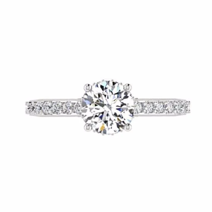 Round Diamond Engagement Ring with Side Stones 18K White Gold