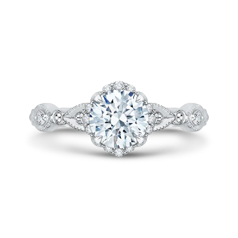 Round Diamond Engagement Ring In 14K White Gold (Semi Mount)