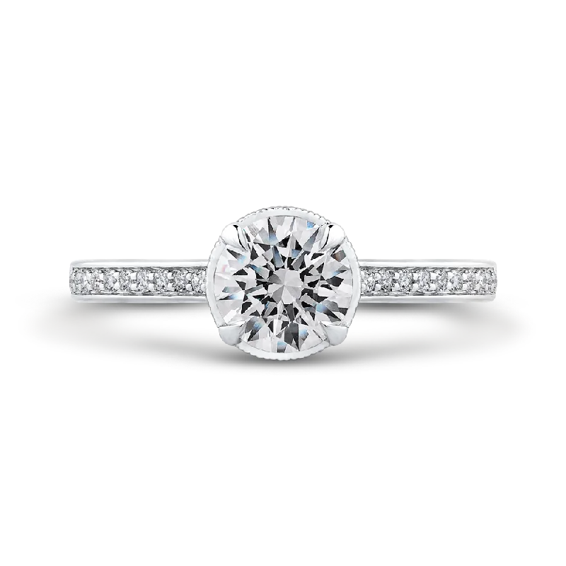 Round Diamond Engagement Ring In 14K White Gold (Semi Mount)