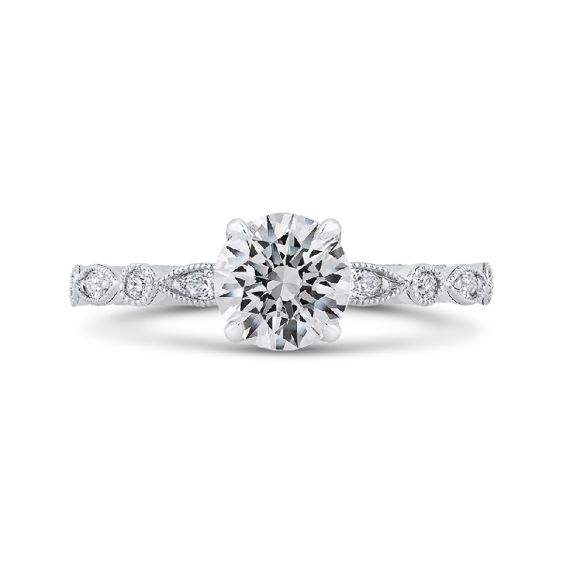 Round Diamond Engagement Ring In 14K White Gold (Semi Mount)