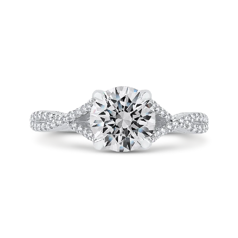 Round Diamond Engagement Ring In 14K White Gold with Split Shank (Semi Mount)