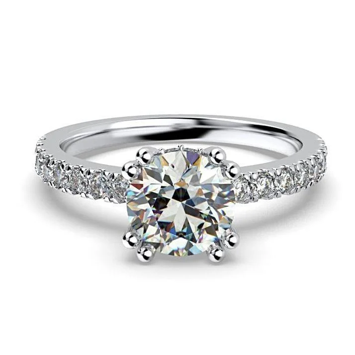 Round Diamond Engagement Ring with Side Stone Detail 18K White Gold