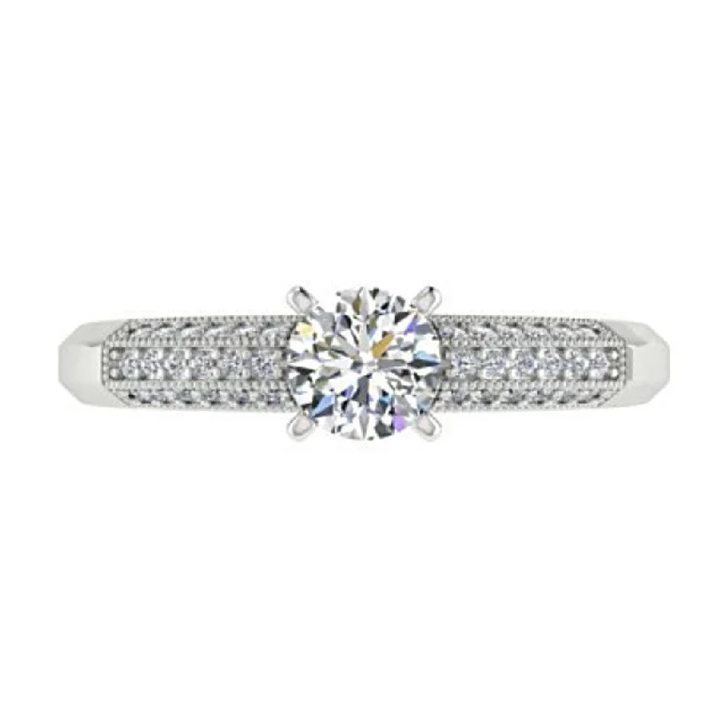 Round Diamond Engagement Ring with Side Stones 18K White Gold