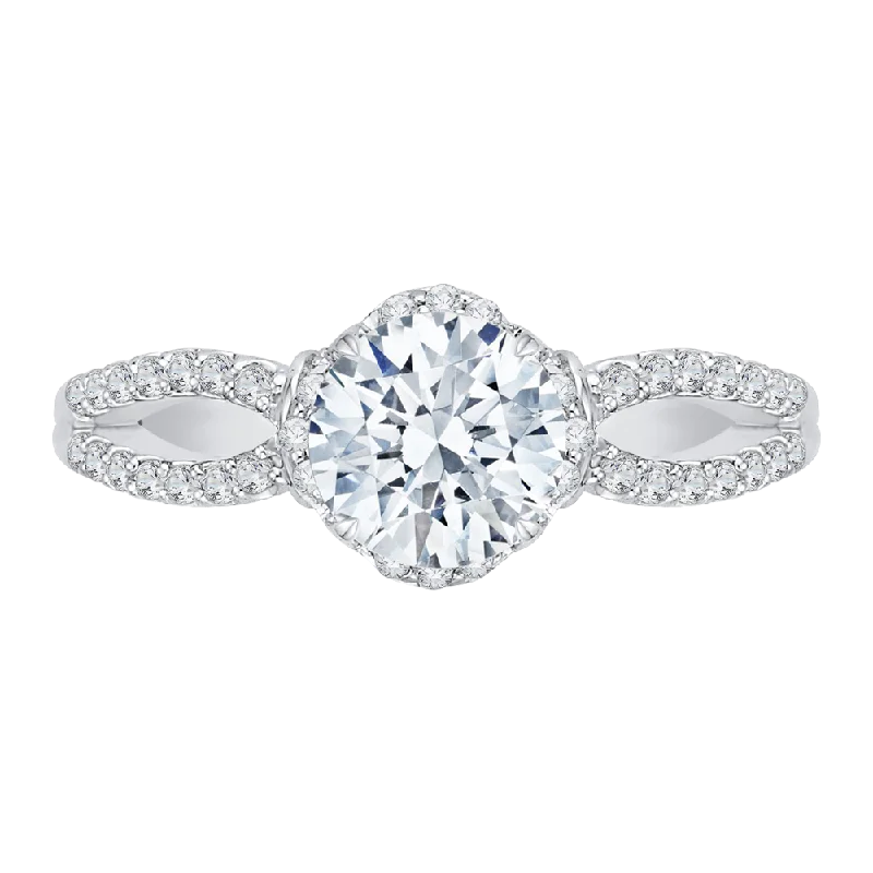 Round Diamond Engagement Ring with Split Shank In 14K White Gold (Semi Mount)