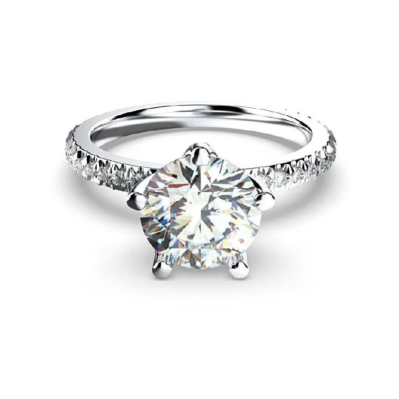 Round Diamond Eternity Style Engagement Ring 18K White Gold