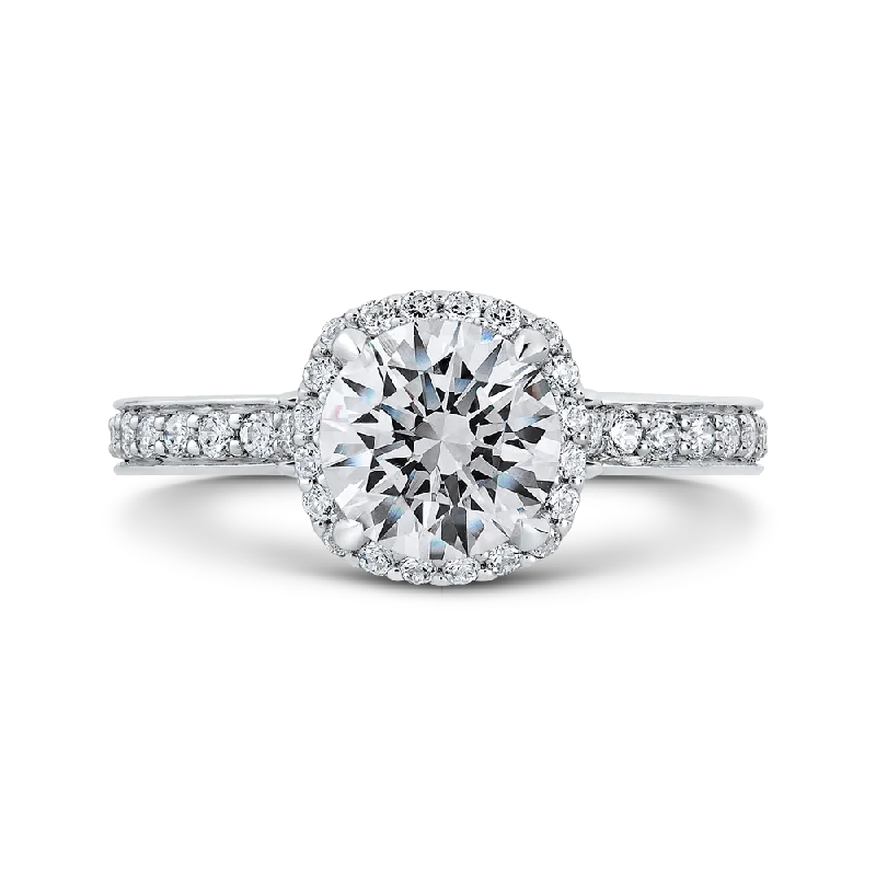 Round Diamond Halo Engagement Ring In 14K White Gold (Semi Mount)