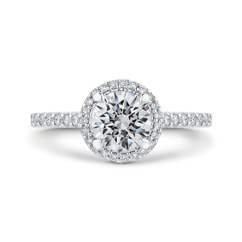 Round Diamond Halo Engagement Ring In 14K White Gold (Semi Mount)