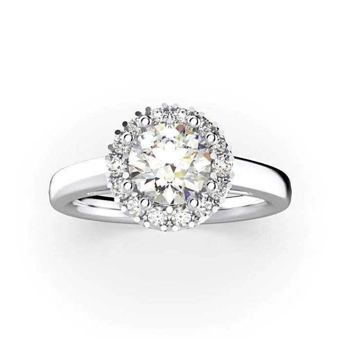 Round Diamond Halo Solitaire Engagement Ring 18K White Gold