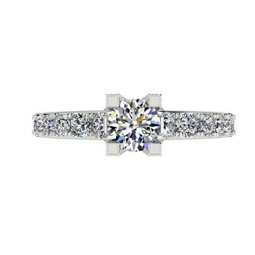 Round Diamond Prong set Engagement Ring 18K White Gold Setting (1.07 ct. tw)