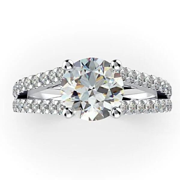 Round Diamond Split Shank Engagement Ring 18K White Gold