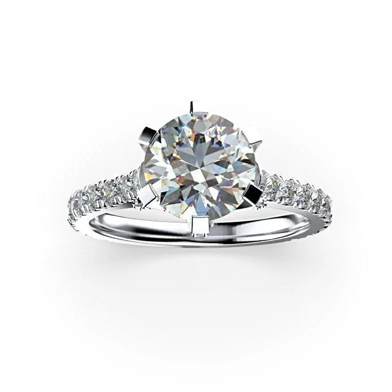 Round Pave Diamond Engagement Ring 18K White Gold