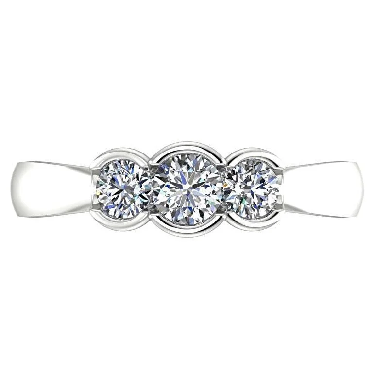 Round Three Stone Engagement Ring 18K White Gold