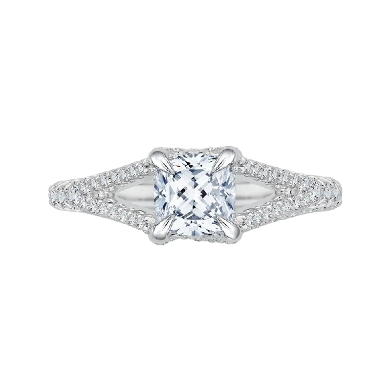 Split Shank Cushion Cut Diamond Engagement Ring In 14K White Gold (Semi Mount)