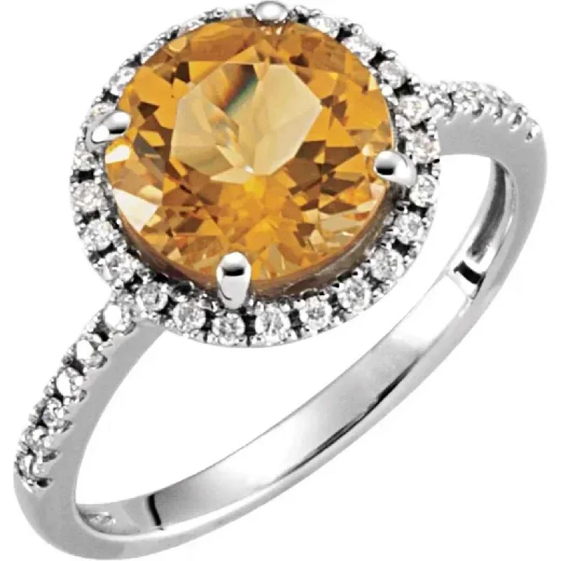 SUNNY | Women's Citrine Engagement Ring | 14K White Gold | Halo